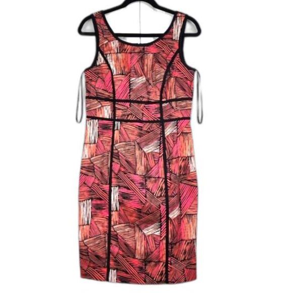 Calvin Klein Sheath Dress Cocktail Pencil Pink Orange Red Abstract Size 8 - Picture 1 of 14
